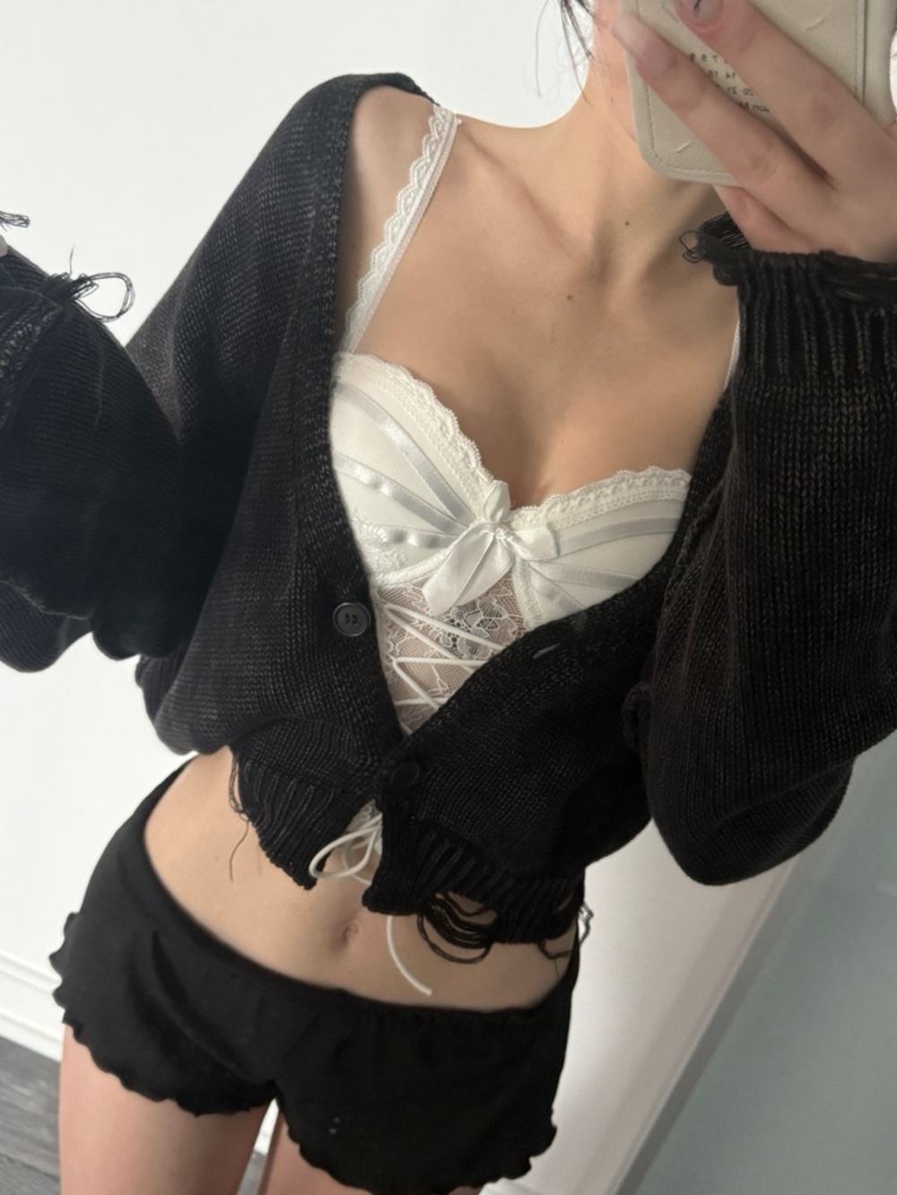 Cropped distressed cardigan